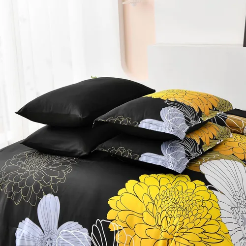 Miniatura 5 de Juego de sábanas Yiran en una bolsa tamaño Queen amarillo y negro, juego de edredón de 7 piezas de microfibra suave floral boho con 1 edredón, 1