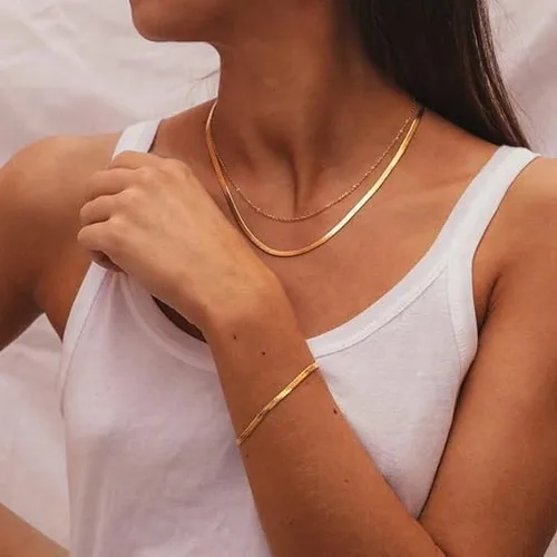 Miniatura 2 de Hey Harper - Collar de espiga de oro para mujer, juego de Nassau, impermeable, resistente al sudor, no se deslustra, collar de acero inoxidable