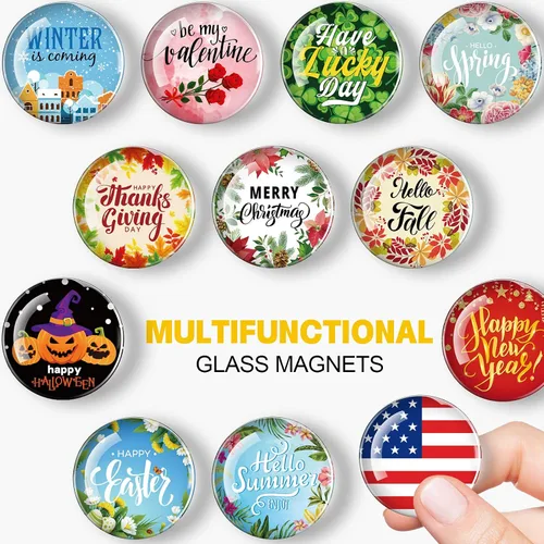 Miniatura 2 de Juego de 12 imanes de vidrio para refrigerador, para el día de San Patricio, irlandés, Pascua, primavera, festival, nevera, decoración