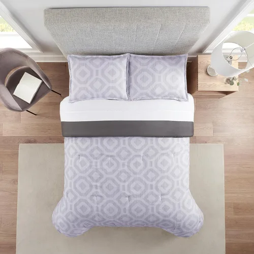 Miniatura 2 de SERTA Simply Clean Skyler - Juego de edredón geométrico suave y moderno de 2 piezas con funda de almohada para todas las estaciones, tamaño Gris