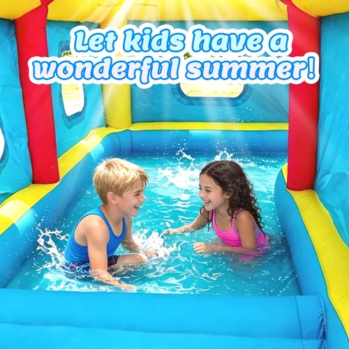 Miniatura 4 de WELLFUNTIME Parque inflable de tobogán acuático con soplador, castillo hinchable de 156 x 143 x 75 pulgadas con tobogán, escalada en roca, piscina