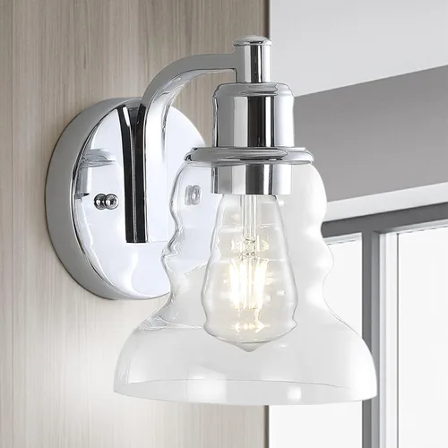 Miniatura 6 de JONATHAN Y Lámpara de tocador de 6.5 pulgadas con pantalla de cristal transparente, estilo industrial rústico y moderno cromado, aplique de pared