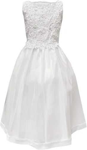 Miniatura 2 de Vestido de bautismo de comunión de satén blanco con apliques de cuentas
