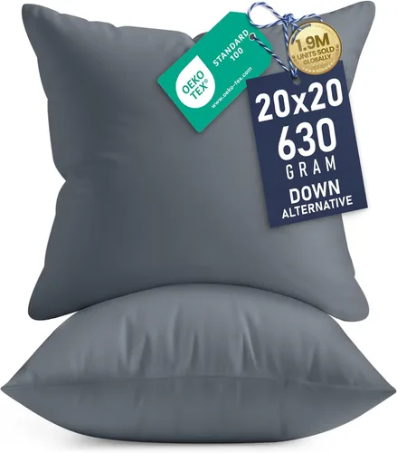 Utopia Bedding - Relleno de almohadas decorativas (paquete de 2, color gris), almohadas para cama y sofá de 20 x 20 pulgadas, para interiores