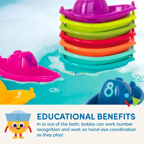 Miniatura 4 de Battat 10 botes de baño apilables - Horario de baño numerado y apilable - Juguetes flotantes para el baño, piscina, playa - Juguetes educativos