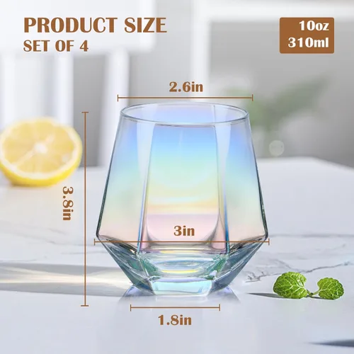 Miniatura 5 de Juego de 4 copas de vino sin tallo (10 onzas), cristalería iridiscente, moderna copa de vino arcoíris para servir vino blanco, vino tinto, cóctel
