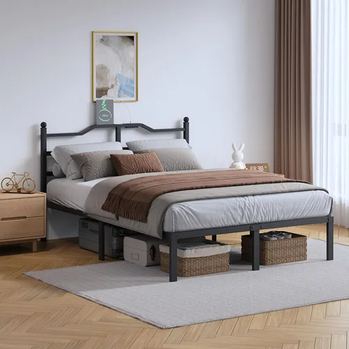 Miniatura 8 de SHOANED Marco de cama de metal de 14 pulgadas - Marco de cama de tamaño completo resistente con cabecero, plataforma de listones de acero básico