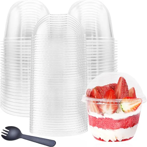 Miniatura 8 de Alaeseje 50 paquetes de vasos de plástico transparente de 9 onzas con tapas de cúpula, vasos desechables para postres y fiestas (sin agujero), vasos