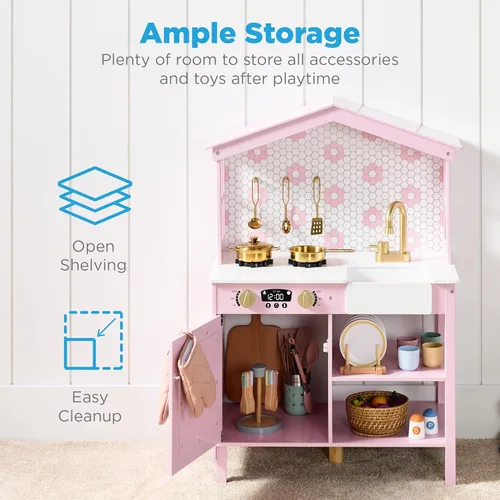Miniatura 3 de Best Choice Products - Set de cocina de madera de simulación para niños con granja de madera, almacenamiento de juguetes, perillas que hacen clic