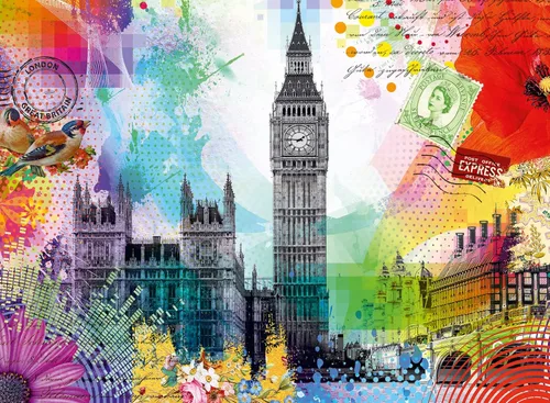 Ravensburger London Postcard - Rompecabezas de 500 piezas para adultos | Escena de Londres vibrante y única | Ajuste perfecto entrelazado | Calidad
