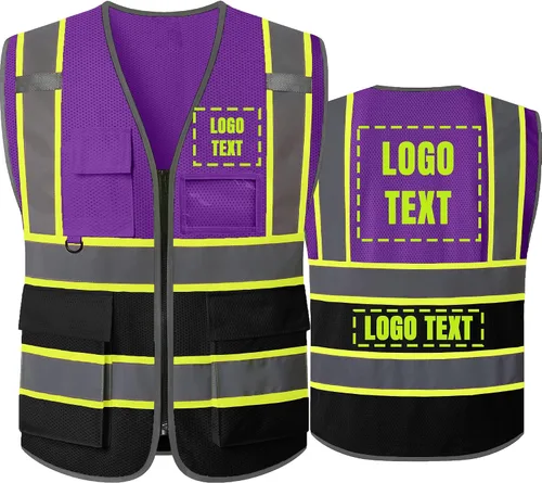 BeautyWill Chalecos de seguridad con logotipo personalizado, chaleco reflectante clase 2 ANSI con bolsillos cremallera alta visibilidad construcción