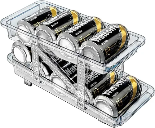 Miniatura 8 de Xicennego Juego de 2 organizadores de latas de soda ajustables para refrigerador, armarios, encimeras, dispensador de latas de bebidas para Claro