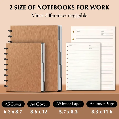 Miniatura 7 de Yoment Cuaderno de disco encuadernado Personalizable Diario en espiral recargable Cuaderno de 5 materias con páginas removibles 120 con rayas anchas