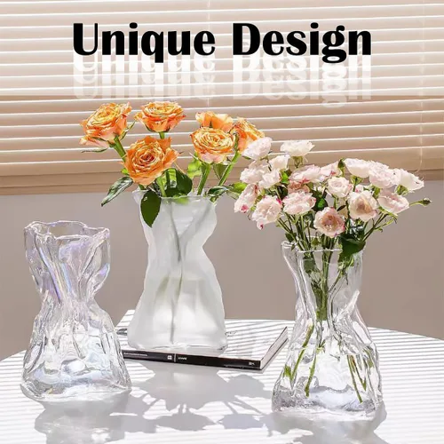 Miniatura 7 de FOWSEEK Florero pequeño de vidrio de 6 pulgadas, floreros transparentes irregulares para centro de mesa de escritorio interior, jarrón decorativo