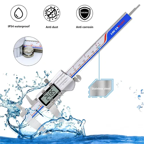 Miniatura 2 de Calibre Digital Herramienta de Medición, Micrómetro Digital Electrónico Impermeable IP54, Calibre Vernier de Acero Inoxidable con Gran Pantalla LCD