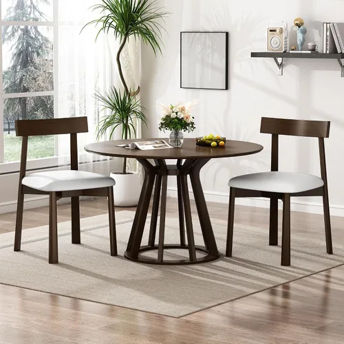 Juego de 2 sillas de comedor de madera maciza con respaldo curvo, modernas sillas auxiliares de cocina de piel sintética de mediados de siglo,