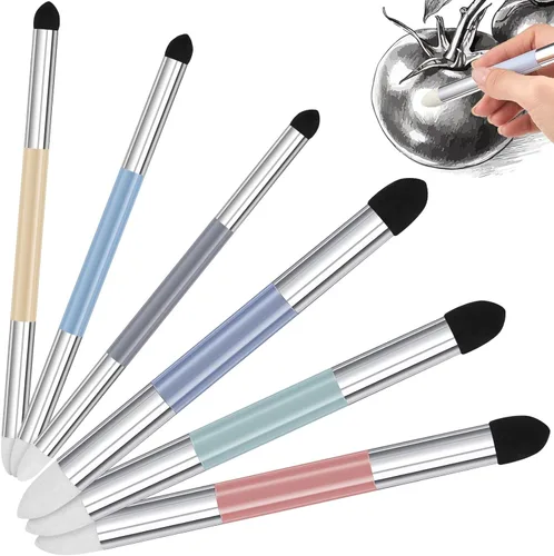 Miniatura 10 de Kosiz - Brocha de esponja de mezcla de doble cabeza para frotar y pulir, lavable, esponja de frotación para boceto, borrador reutilizable, Blanco