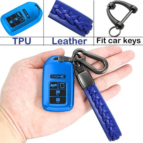 Miniatura 4 de Kirsnda Funda para llavero Honda, con llavero, TPU suave para proteger la carcasa de la llave del coche, compatible con Civic Accord Pilot CR-V Azul