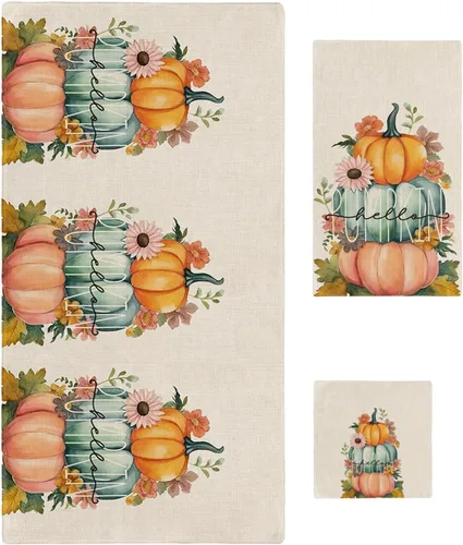 Harvest Pumpkin Bath Towels for Bathroom Set - Luxury Towels Gifts for Women,Quick Dry Beach Kitchen Hand Hair Face Yoga Workout Gym Towel and Dish