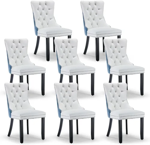 Miniatura 146 de Juego de 4 sillas de comedor de terciopelo, sillas de comedor tapizadas con ribete de cabeza de clavo y patas de madera maciza para cocina