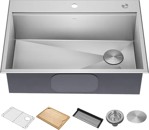 Miniatura 21 de KRAUS KWT310-33/18 Kore - Fregadero de cocina con estación de trabajo de 33 pulgadas, empotrado, acero inoxidable de calibre 18, con reborde