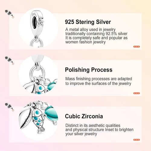 Miniatura 4 de Annmors Dijes de plata de ley 925 para pulseras, collares, cuentas de animales del océano con circonita cúbica 5A, dijes de regalo de Navidad