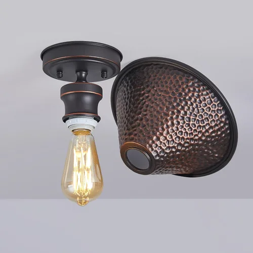 Miniatura 9 de Tarentlight Lámpara de techo industrial semiempotrada de 9.2 pulgadas, pantalla de aluminio fundido con patrón martillado vintage, lámpara clásica 1