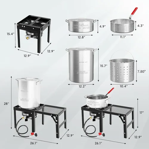 Miniatura 6 de Set de freidora de propano ROVSUN de 58,000 BTU con estufa de gas elevada, olla de freidora de aluminio de 18 cuartos, 2 canastos y termómetro