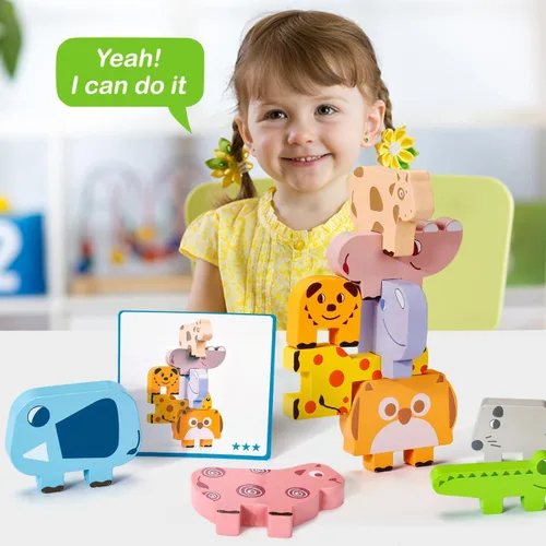 Miniatura 5 de Juguetes Montessori para niños y niñas de 2, 3 y 4 años, bloques apilables de animales de madera para niños pequeños de 1 a 3 años - Bloques