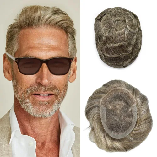 Miniatura 22 de Mens Toupee Hair Piece Human Hair Replacement System For Men Soft French Lace Men Hair System Hairpieces For Men Toupee For Men Protesis Capilar