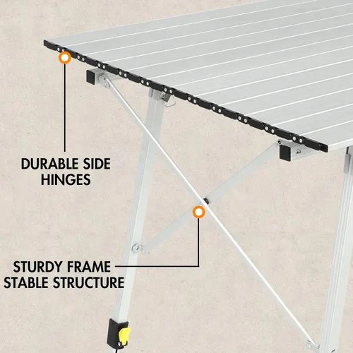 Miniatura 8 de PORTAL Mesa de Camping Portátil Plegable con Patas Ajustables, Mesa Plegable de Aluminio Enrollable con Bolsa de Transporte para Exteriores, Playa