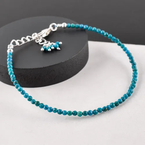 Miniatura 16 de Natural Gemstone Micro Beads Dainty Bangle Bracelet, Handmade Birthstone Jewelry, Healing Chakra Crystals, Silver Plated 8 inch, Birthday Gift for