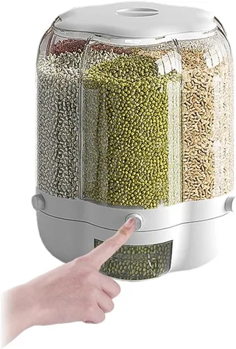 Enfudid Contenedor de almacenamiento de granos para alimentos, dispensador de arroz de 6 rejillas de gran capacidad, caja de almacenamiento de
