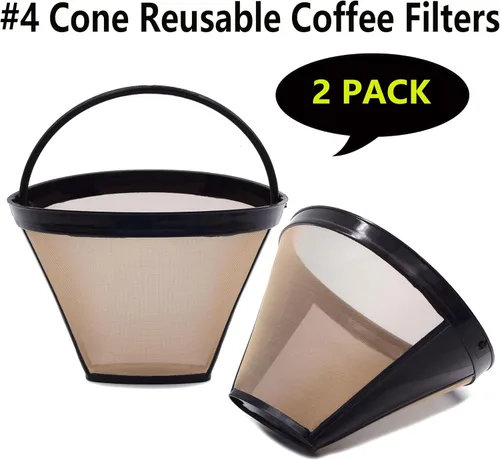 Miniatura 7 de Filtros de café reutilizables de cono #4 de cesta de repuesto para máquinas de café Cuisinart (2 filtros reutilizables)