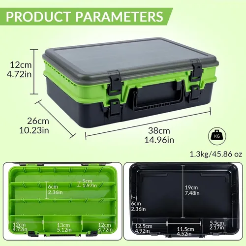 Miniatura 7 de THKFISH Caja organizadora de aparejos de pesca, cajas de pesca de doble capa, caja para exteriores, con divisores ajustables, 14.96 x 10.23 x 4.5