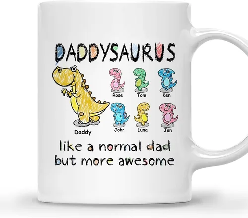 Miniatura 21 de GOSSBY Taza personalizada (1 dinosaurio bebé) ... Like a normal dad but more awesome - Taza personalizada para padres, dinosaurio para papá y bebé