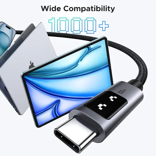 Miniatura 4 de UGREEN Uno - Cable USB C a USB C de 100 W, cable de carga rápida tipo C con pantalla LED para iPhone 17/17 Air/17 Pro/17 Pro Max/16, MacBook