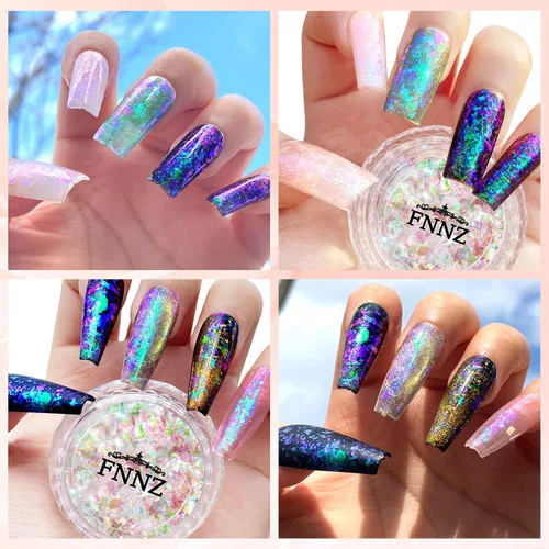 Miniatura 5 de FNNZ Escamas de camaleón de unicornio, Aurora Unichrome, sirena, iridiscente, lámina de uñas, confeti, ópalo, arte de uñas, lentejuelas