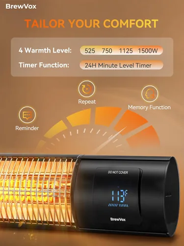 Miniatura 5 de Calentador eléctrico infrarrojo de carbono para patio al aire libre con termostatos, control inteligente por aplicación con control remoto