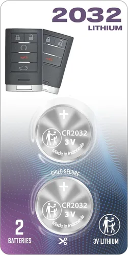 Paquete de 2 pilas FOB CR2032 2032 para llave remota OEM para 2007-2019+ compatible con Cadillac STS Corvette ATS SRX XTS Escalade CTS Wagon Smart