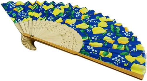 Miniatura 3 de Abanico de mano con hermosa tela estampada de limón Limón Azul