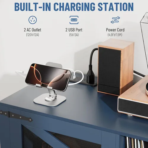 Miniatura 4 de Soporte grande para tocadiscos de 47 pulgadas con almacenamiento de vinilo, gabinete de almacenamiento de discos de vinilo para más de 500