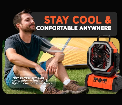 Miniatura 2 de Ventilador de exterior F6 – ventiladores portátiles personales recargables con luz LED y control remoto – ventilador de viaje plegable Naranja