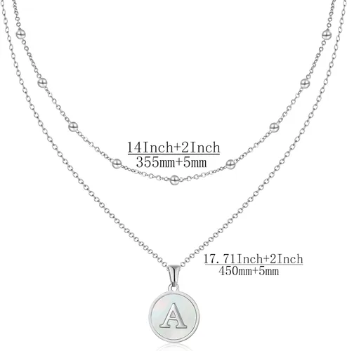 Miniatura 2 de ASHFUHZL Initial Necklaces for Women,18K Gold Silver Rose Gold Shell Letter Necklaces for Girls,Coin Pendants Stainless Steel Layered Initial