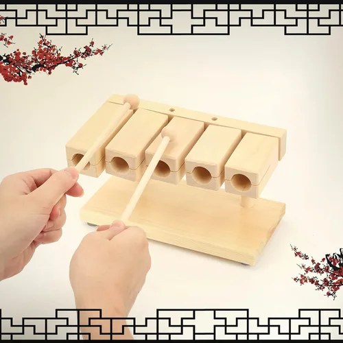 Miniatura 2 de Kuuleyn Bloque de ritmo de madera maciza con mazo, instrumento de percusión musical, bloque de percusión de madera, bloques de arce rítmico de 5