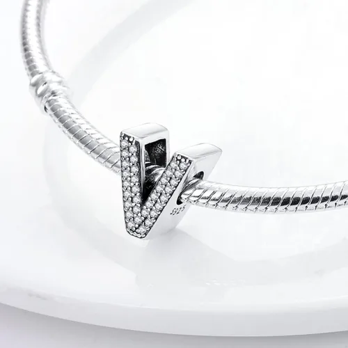 Miniatura 3 de MULA Dijes de plata de ley 925 para pulseras y collares de cuentas del alfabeto de la A a la Z, colgantes con circonita cúbica 5A, regalos