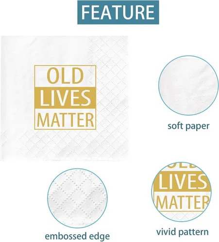 Miniatura 3 de 100 servilletas Old Lives Matter, regalos divertidos de jubilación o cumpleaños 40, 50, 60, 70, 80, decoraciones de fiesta para hombres, regalos