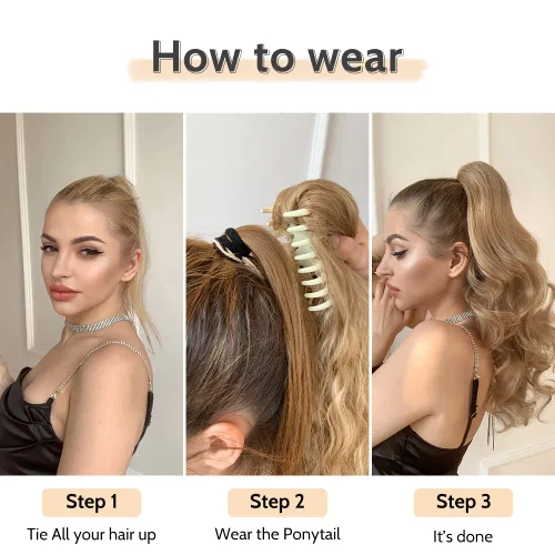 Miniatura 8 de Extensión de cola de caballo ondulada y rizada de 20 pulgadas de largo, peluca sintética de cola de caballo falsa con clip, extensiones de cabello