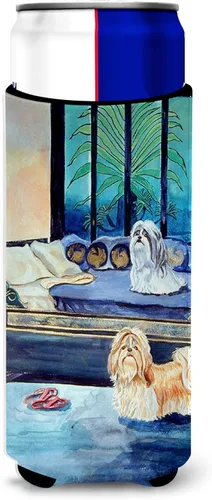 Caroline's Treasures 7082MUK Shih Tzu Double Trouble Ultra Hugger para latas delgadas para latas delgadas, funda para enfriar, lavable a máquina,