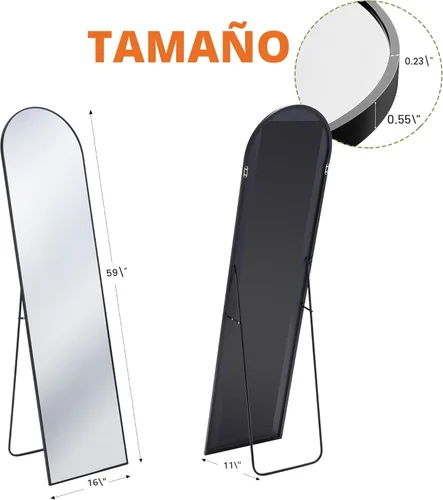 Miniatura 5 de OLIXIS Espejo de longitud completa arqueado negro de 60 x 16 pulgadas para dormitorio, espejo de cuerpo completo con soporte, colgar o inclinado